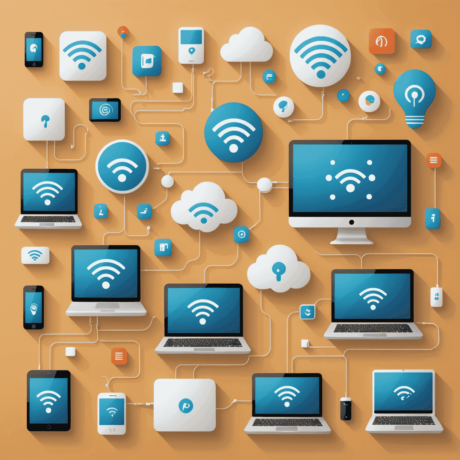 صورة توضيحية لباقات البيانات، تظهر رسومات لأجهزة متصلة بالإنترنت وأيقونات Wi-Fi